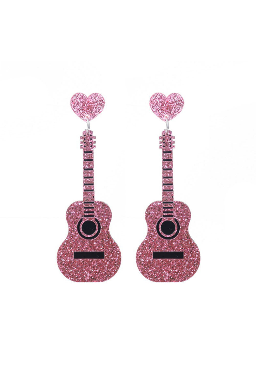 Barbie Style Pink Shiny Guitar Love Music Festival Heart Stud Earrings Jewelry JT's Designer Fashion