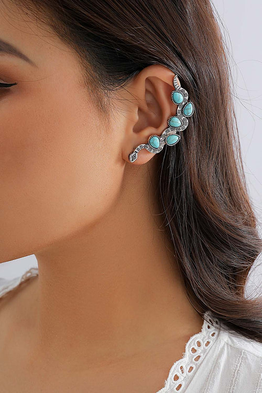 Green Turquoise Snake Shape Ear Hanging Clips Jewelry JT's Designer Fashion