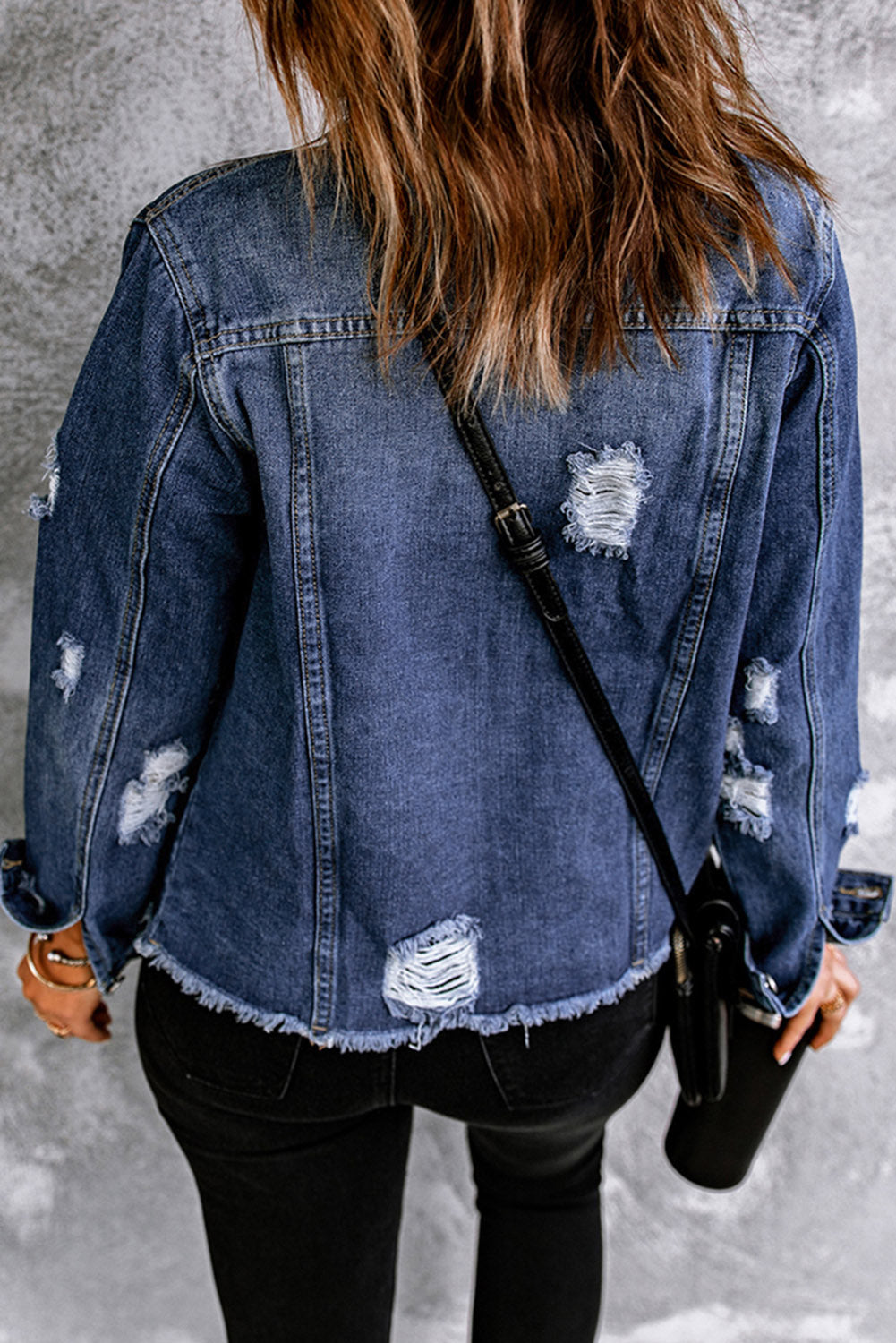 Dark Blue Plus Size Distressed Flap Pocket Denim Jacket Denim jackets JT's Designer Fashion