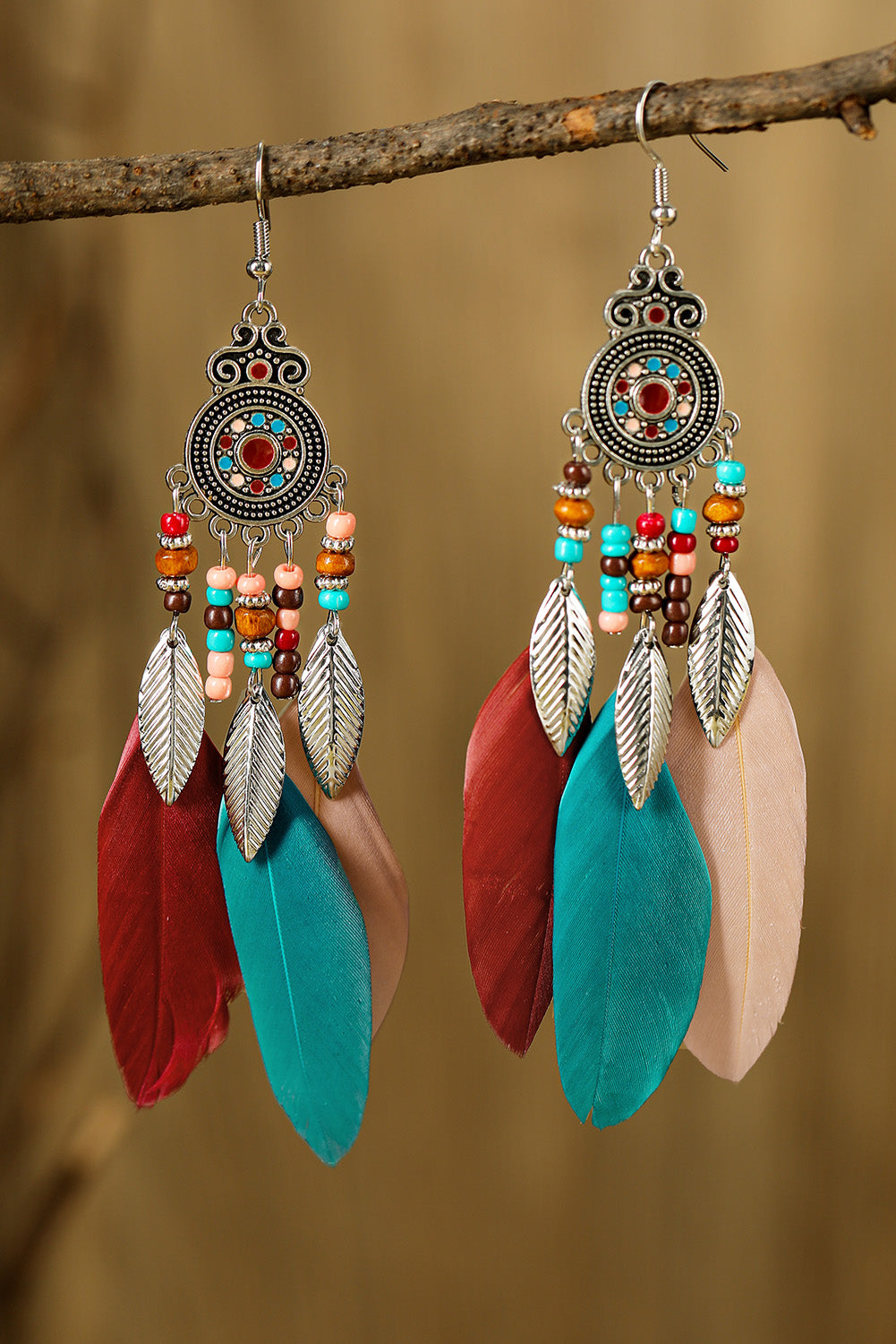 Multicolor Feather Dangle Bohemian Beading Earring Jewelry JT's Designer Fashion