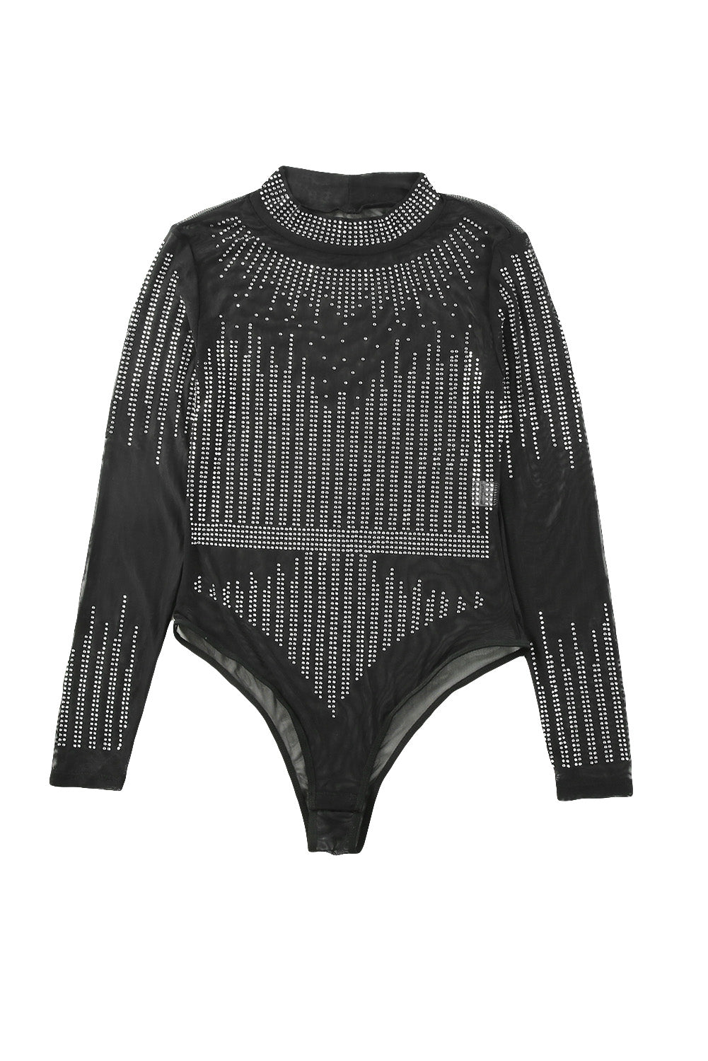 Black Rhinestone Sheer Mesh Long Sleeve Bodysuit Bodysuits JT's Designer Fashion