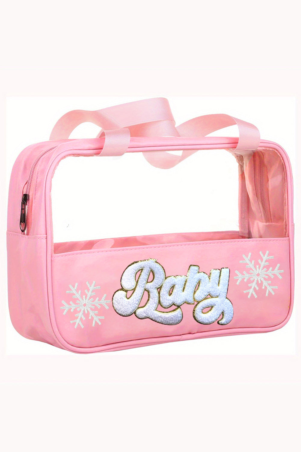 Pink Baby Snowflake Chenille Embroidered Clear Makeup Bag Other Accessories JT's Designer Fashion