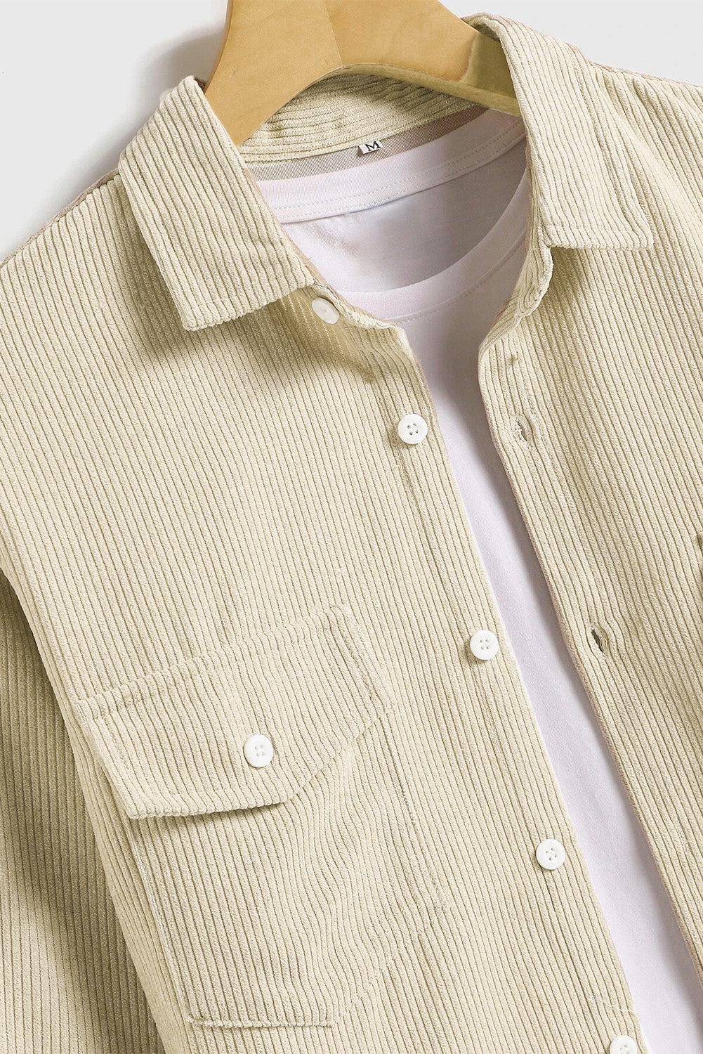 Apricot Men Corduroy Flap Pocket Button Front Shirt Men's Tops JT's Designer Fashion