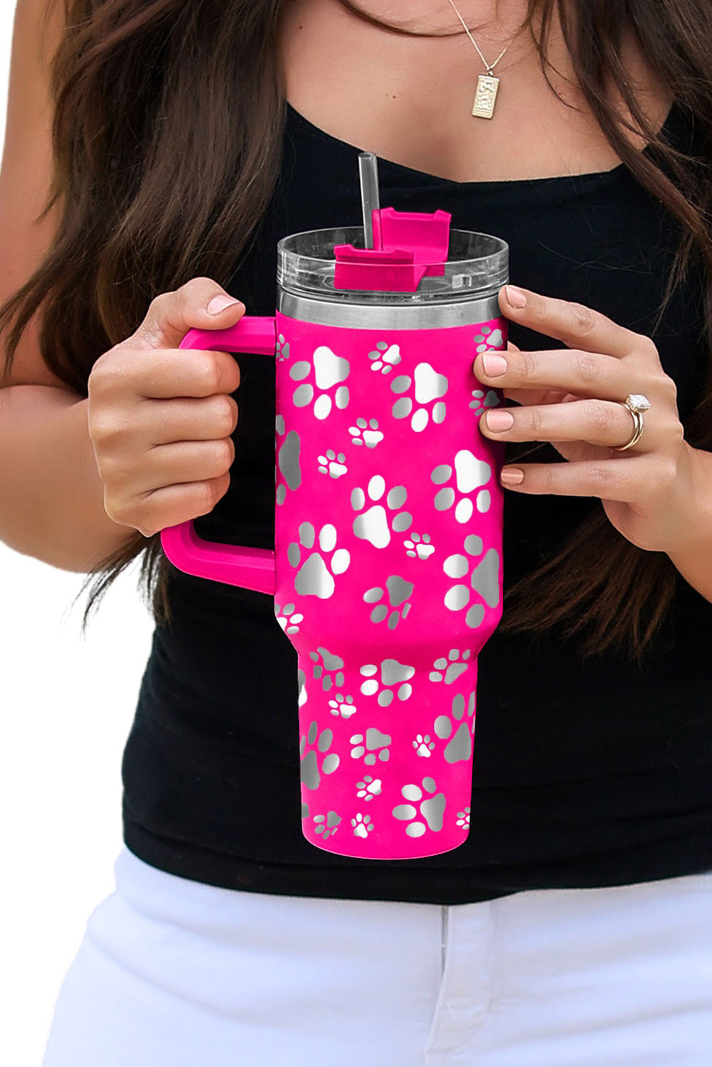 Rose 40oz Cat Paw Print 304 Stainless Steel Thermos Cup Tumblers JT's Designer Fashion