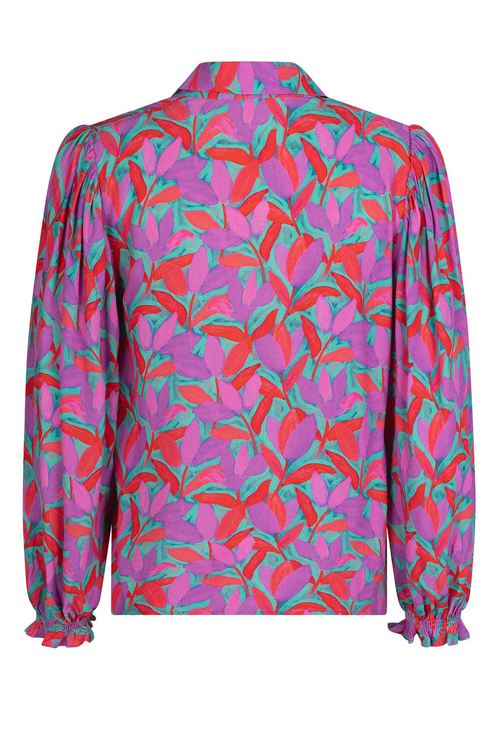 Multicolor Abstract Floral Long Puff Sleeve Shirt Tops & Tees JT's Designer Fashion