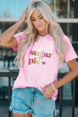 Pink Family Matching Sugar Pie Letter Print Crewneck T Shirt Family T-shirts JT's Designer Fashion