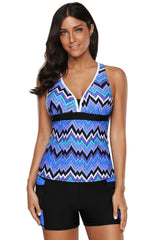 Blue Tone Multicolor Two Pieces Tankini Set as shown 82%Nylon+18%Spandex Tankinis JT's Designer Fashion