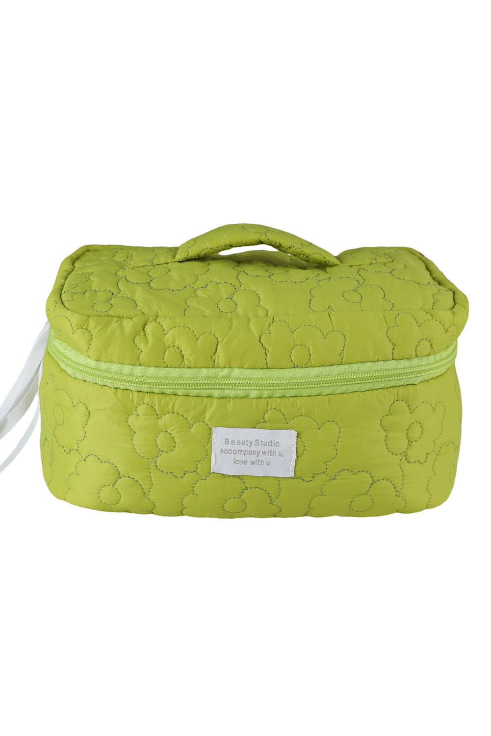 Green Floral Quilted Letter Patch Zipped Travel Cosmetic Bag Other Accessories JT's Designer Fashion