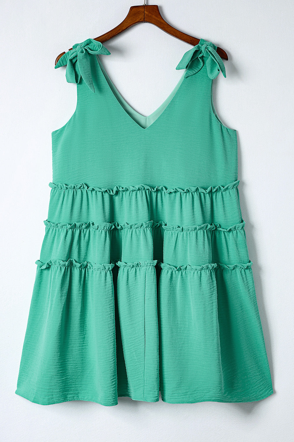 Green Tie Straps Frilled A-line Mini Dress Mini Dresses JT's Designer Fashion