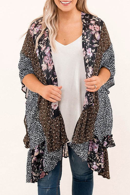 Black Black Floral Leopard Polka Dot Plus Size Kimono Plus Size Tops JT's Designer Fashion