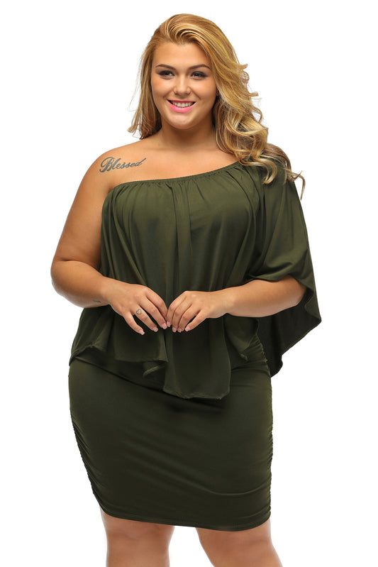 Plus Size Multiple Dressing Layered Army Green Mini Poncho Dress Green 95%polyester+5%spandex Plus Size Dresses JT's Designer Fashion