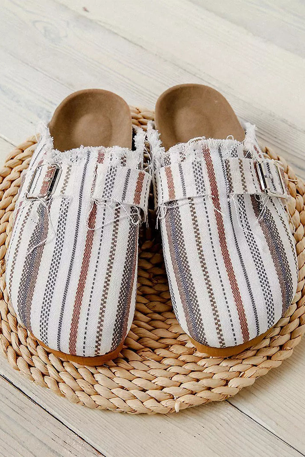 White Striped Slip-on Canvas Shoes Women's Shoes JT's Designer Fashion