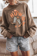 Brown HOWDY Western Fashion Graphic Sweatshirt Graphic Sweatshirts JT's Designer Fashion