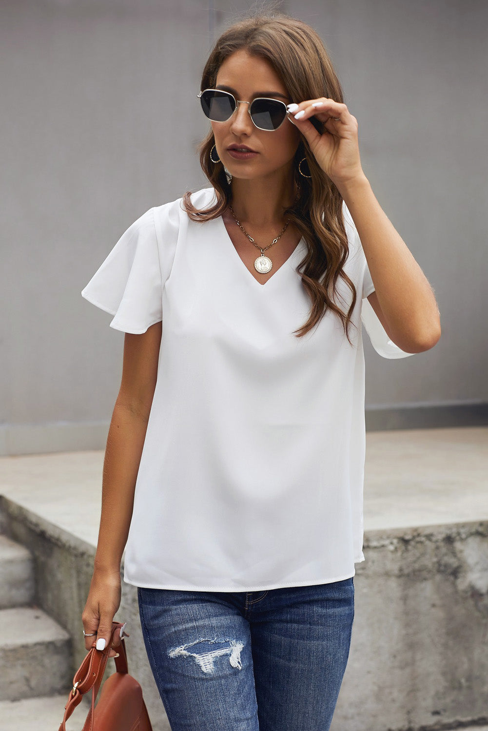 White V Neck Short Sleeve Tee Tops & Tees JT's Designer Fashion