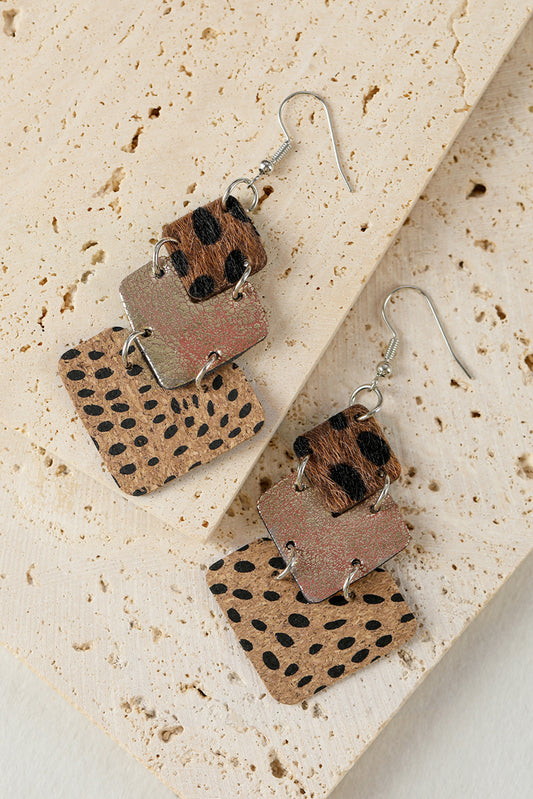 Leopard Color Block Layered Drop Earrings Jewelry JT's Designer Fashion