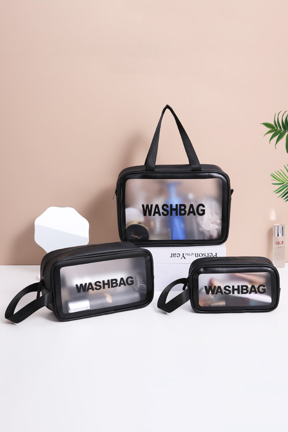 Black WASHBAG Print Clear Frosted Waterproof Bag Set Other Accessories JT's Designer Fashion