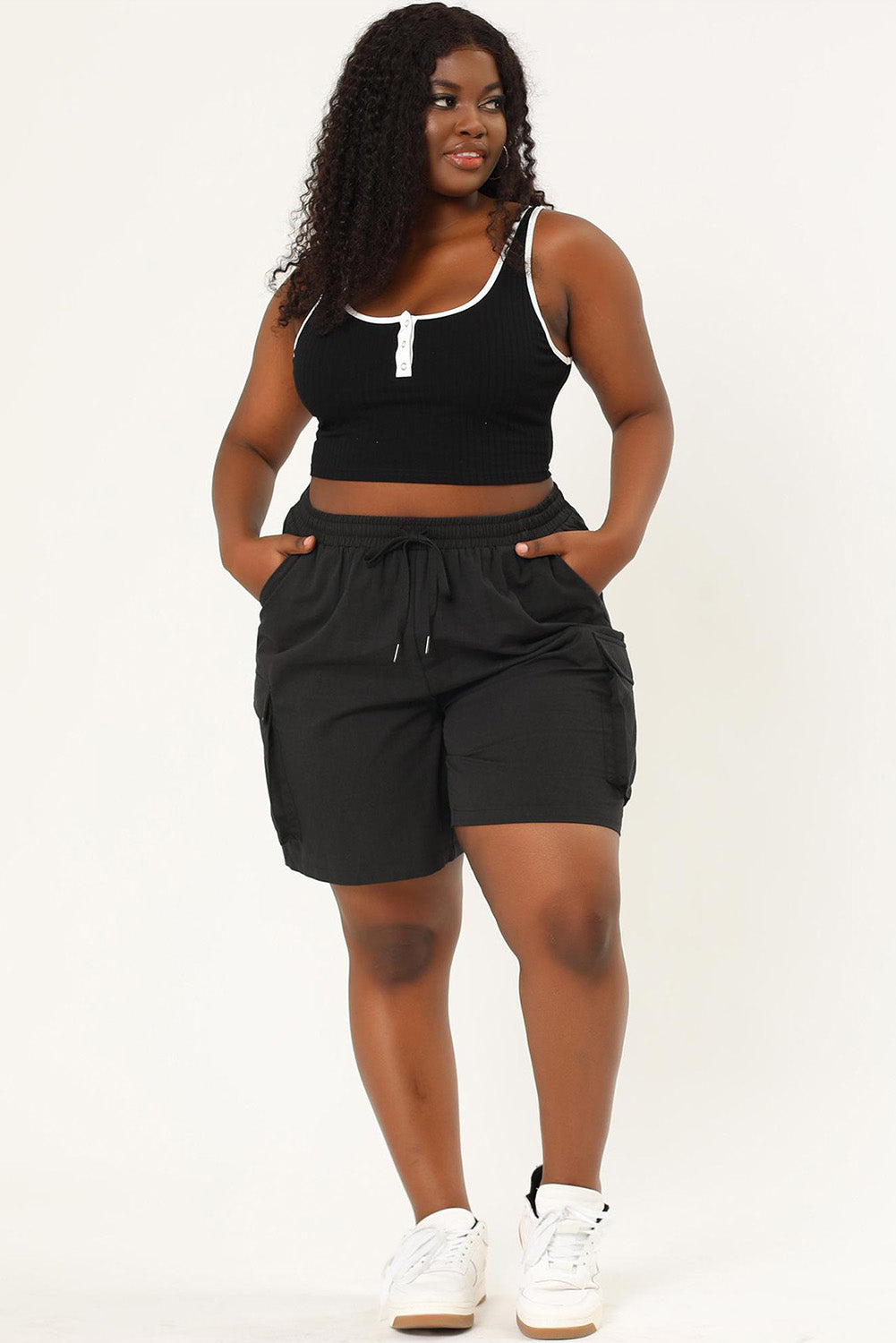 Black Plus Size Large Pocket Cargo Shorts Plus Size Bottoms JT's Designer Fashion