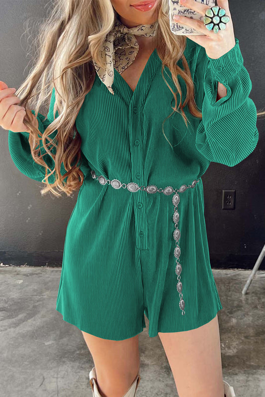 Verdant Ribbed Long Sleeve Button Front Romper Jumpsuits & Rompers JT's Designer Fashion