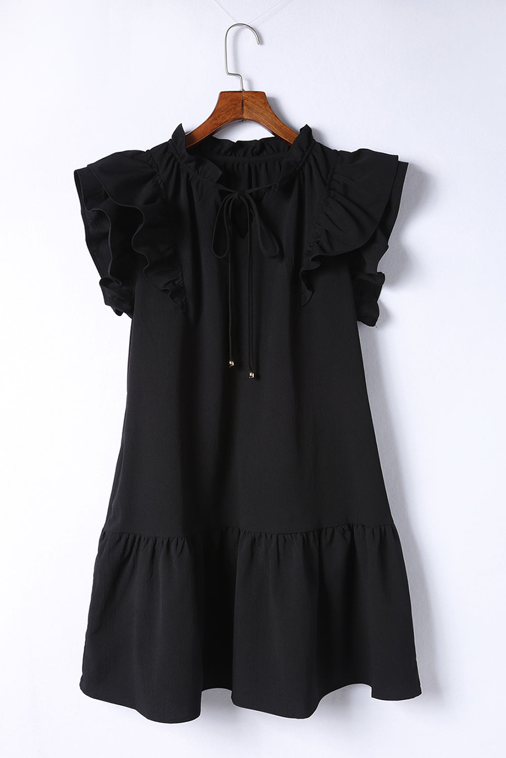 Black Tiered Ruffled Sleeves Mini Dress with Pockets Mini Dresses JT's Designer Fashion