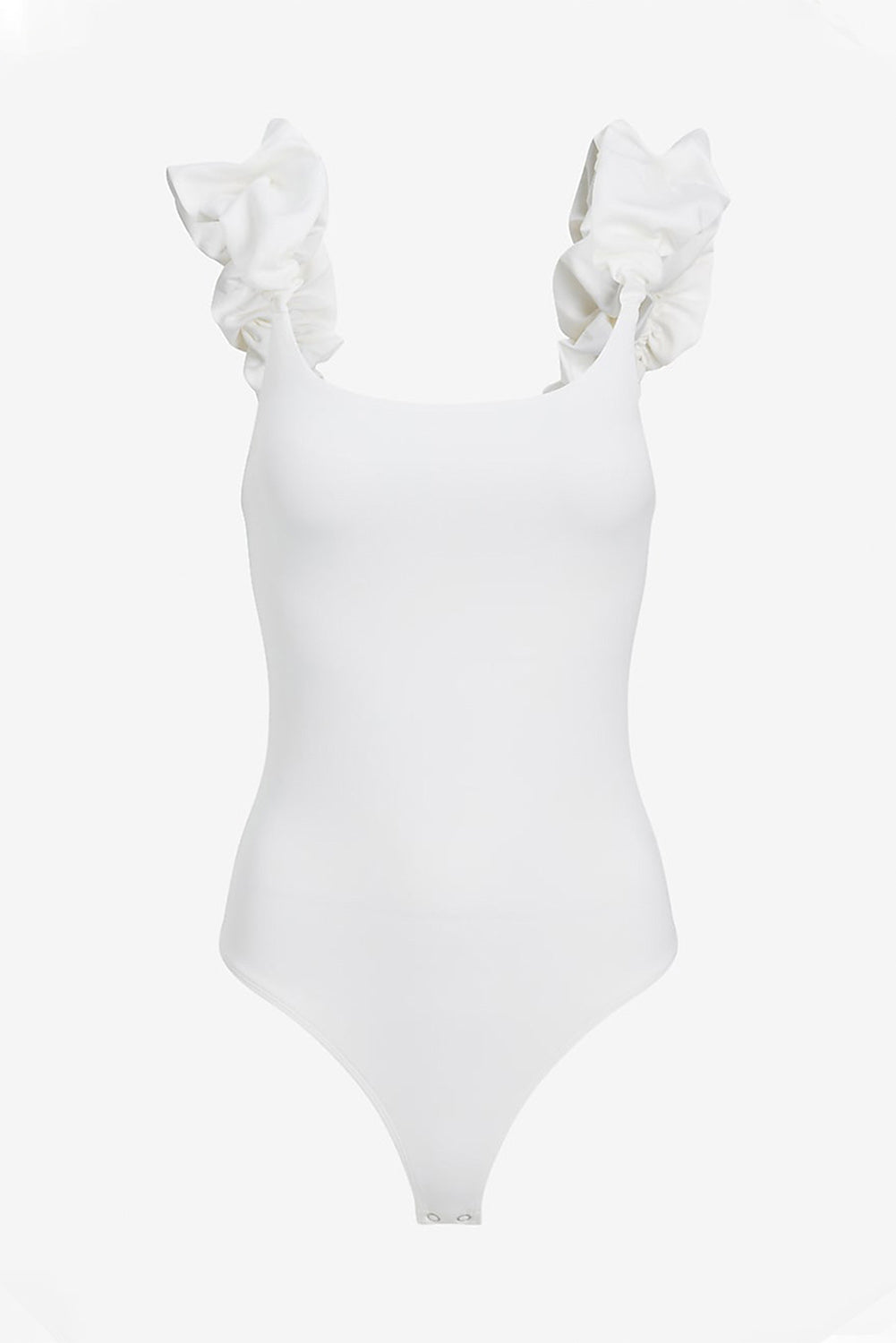 White Ruched Puff Strap Scoop Neck Bodysuit Bodysuits JT's Designer Fashion