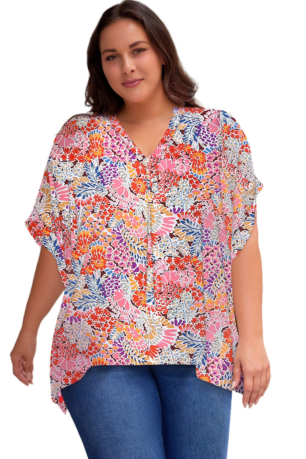 Multicolor Leopard Print V Neck Half Sleeve Plus Size Blouse Plus Size JT's Designer Fashion