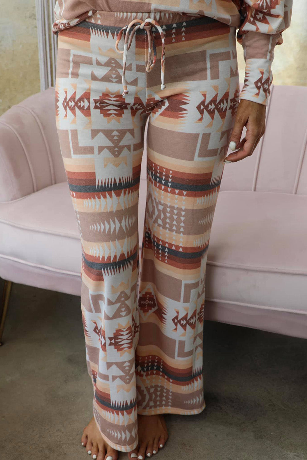 Multicolor Plus Size Aztec Print Flare Pants 2pcs Pajama Set Plus Size JT's Designer Fashion