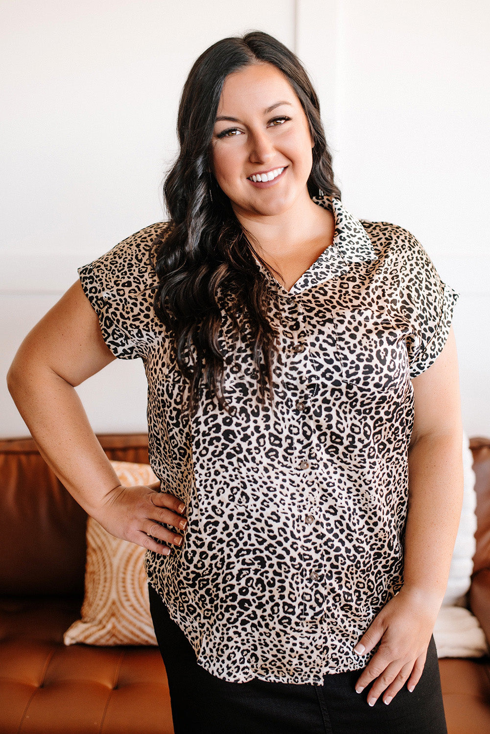 Plus Size Leopard Print Short Sleeves Shirt Plus Size Tops JT's Designer Fashion