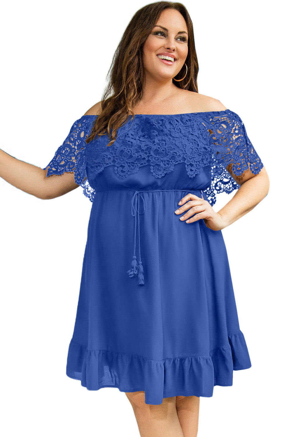 Blue Off-the-shoulder Lace Sleeves Plus size Dress Plus Size Dresses JT's Designer Fashion