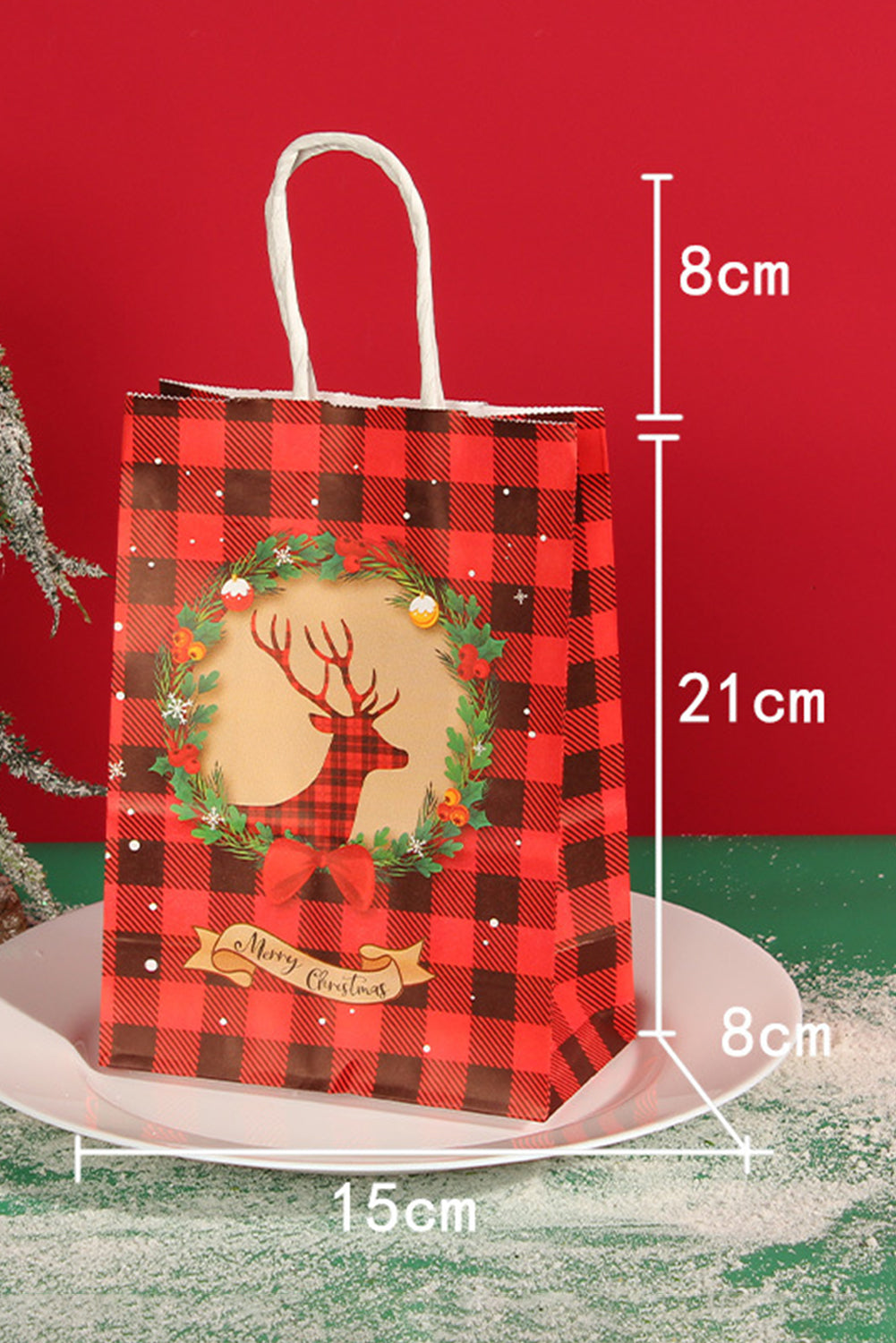 Fiery Red Reindeer Plaid Christmas Gift Bag Other Accessories JT's Designer Fashion