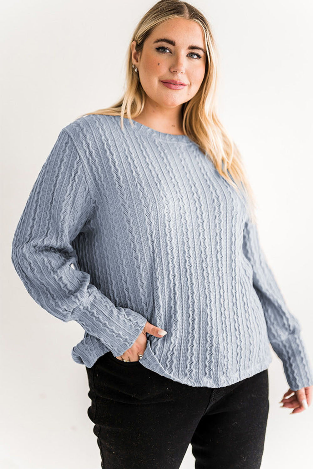 Sky Blue Subtle Cable Knit Plus Size Jumper Plus Size JT's Designer Fashion