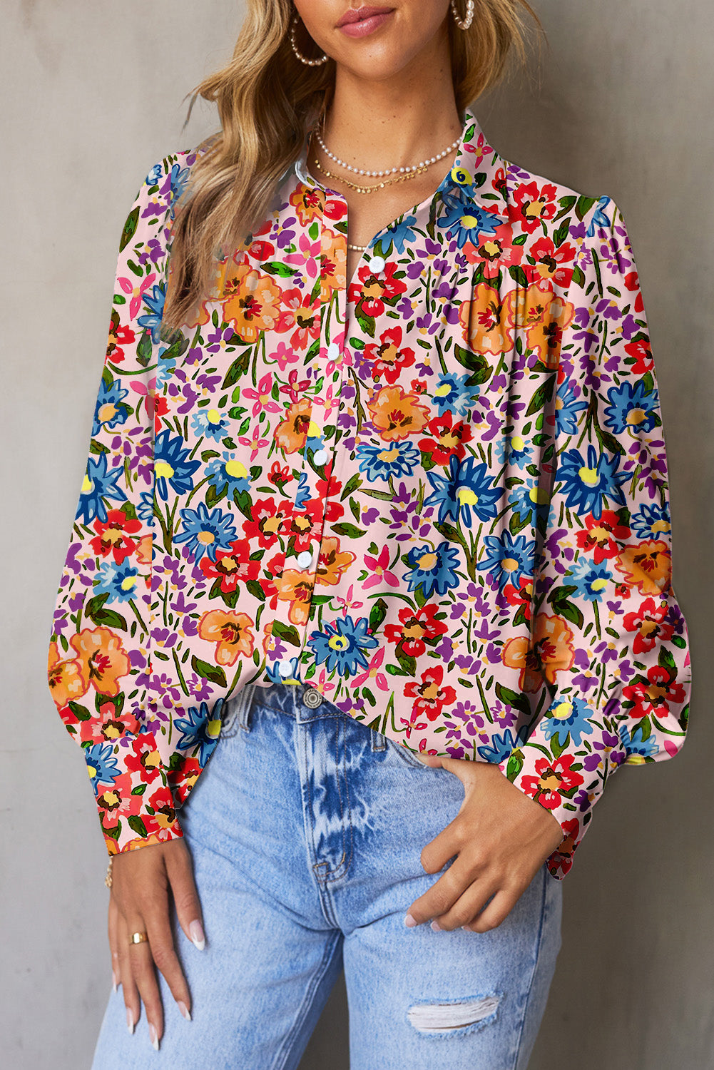 Multicolour Floral Print Bubble Sleeve Shirt Tops & Tees JT's Designer Fashion