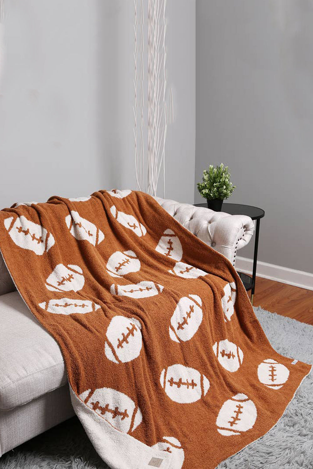 Chestnut Rugby Pattern Color Block Fleece Blanket 127*152cm Other Accessories JT's Designer Fashion