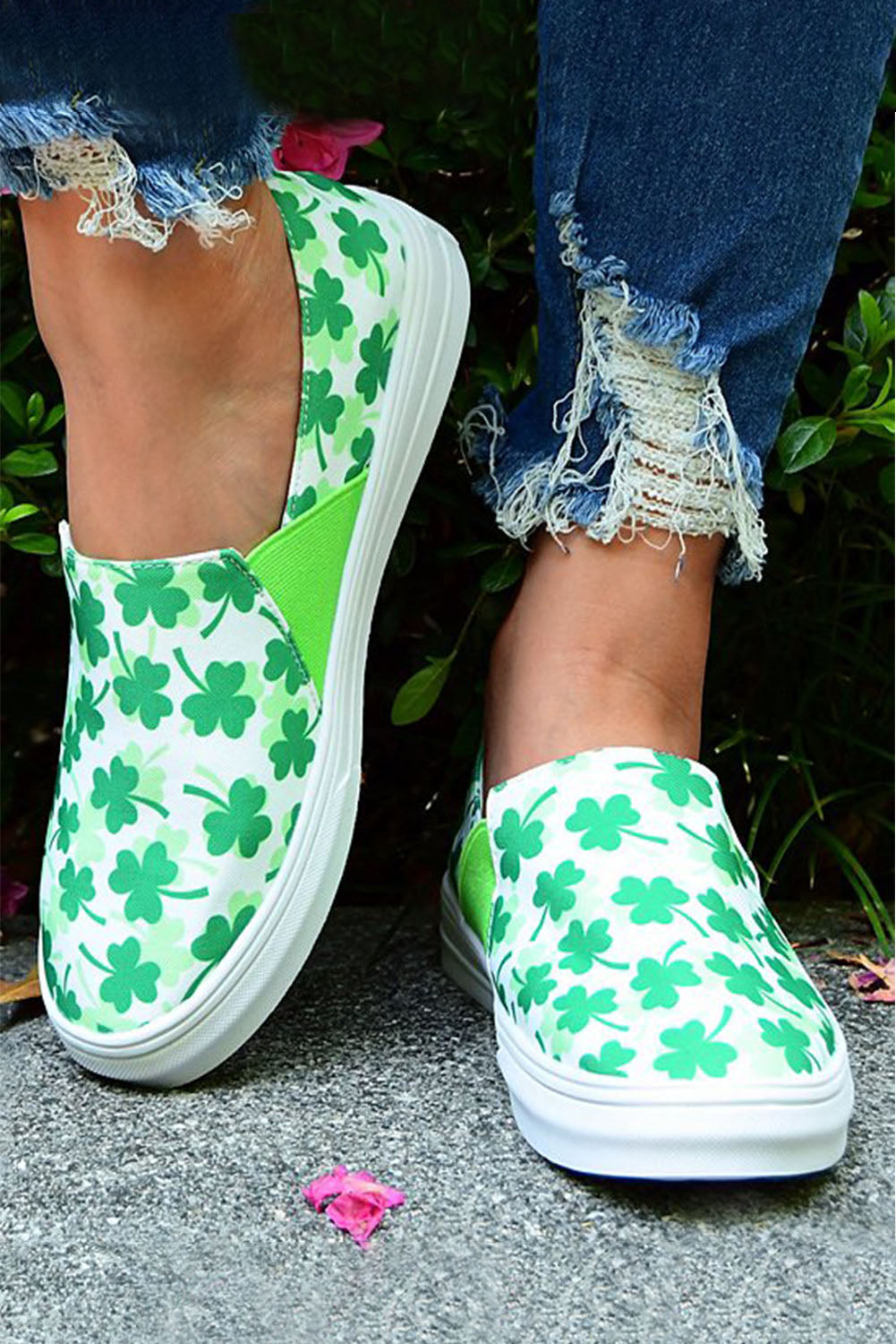 Green Lucky Clover Print Slip on Loafers Women's Shoes JT's Designer Fashion