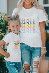 White Family Matching AUNTIE Letter Print Short Sleeve T Shirt White 95%Cotton+5%Elastane Family T-shirts JT's Designer Fashion