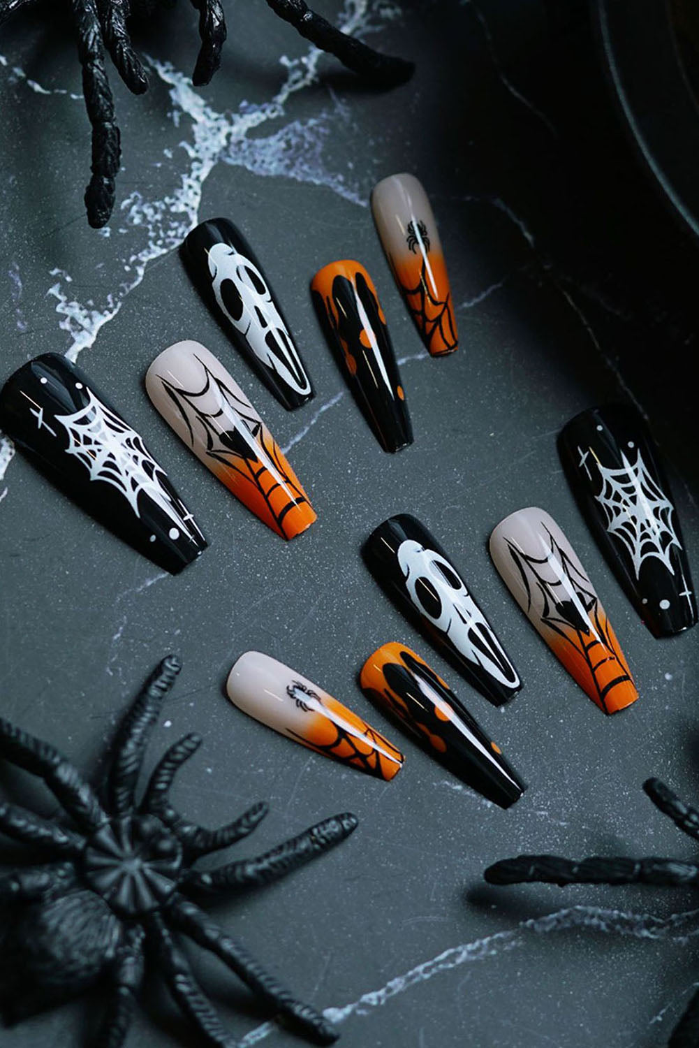 Multicolour Halloween Orange Gradient Spider Web Ghost Fake Nails Other Accessories JT's Designer Fashion