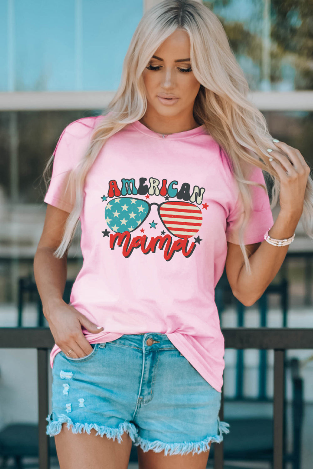 Pink American Mama Sunglass Print Short Sleeve Graphic Tee Family T-shirts JT's Designer Fashion