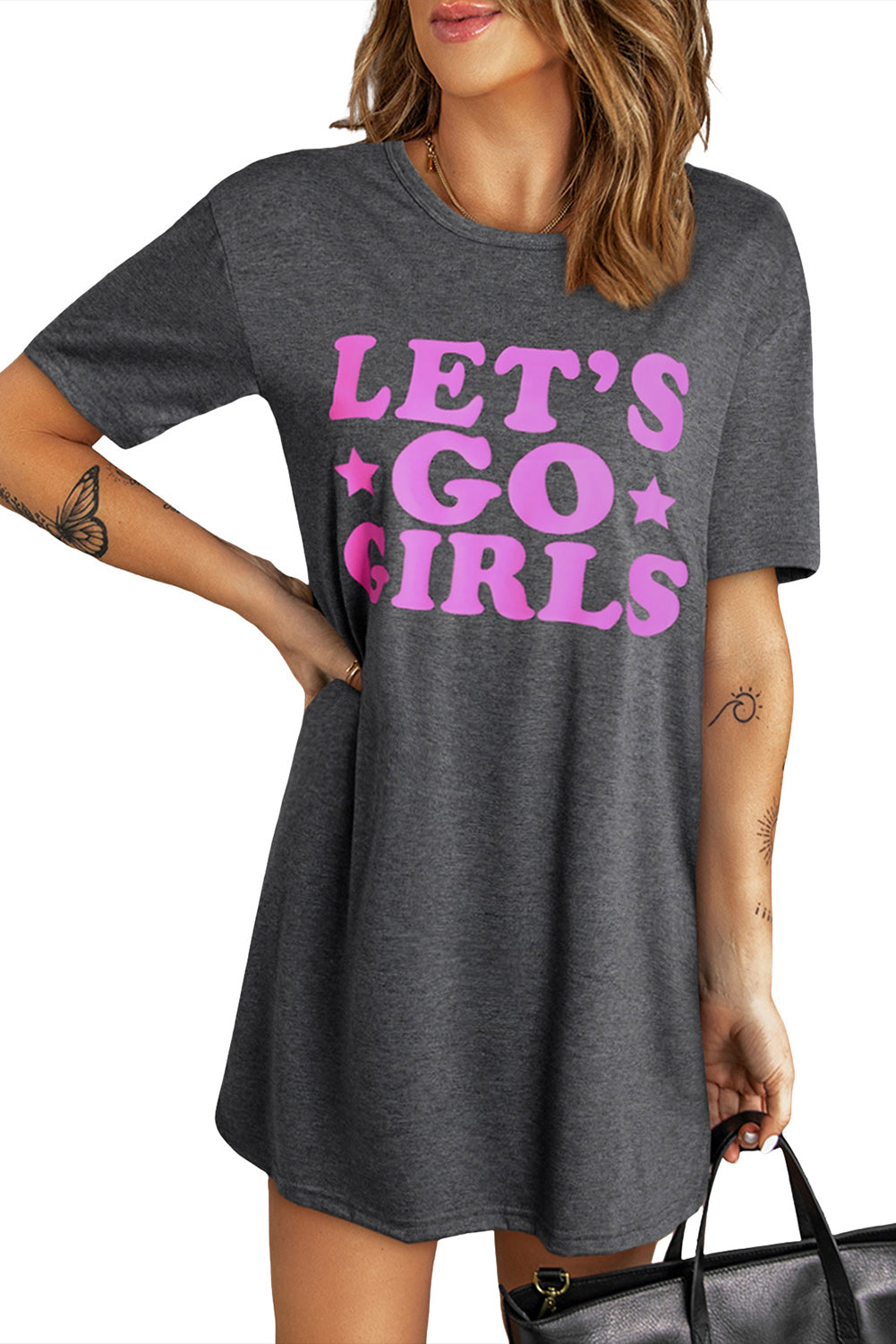 Gray LET T Shirt Dresses JT's Designer FashionS GO GIRLS Casual T Shirt Dress T Shirt Dresses JT's Designer Fashion