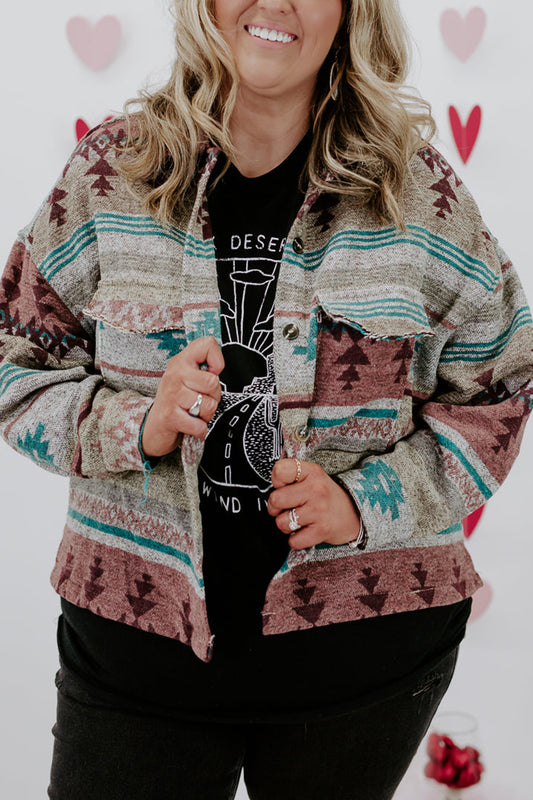 Multicolour Western Aztec Print Chest Pockets Plus Size Jacket Plus Size JT's Designer Fashion