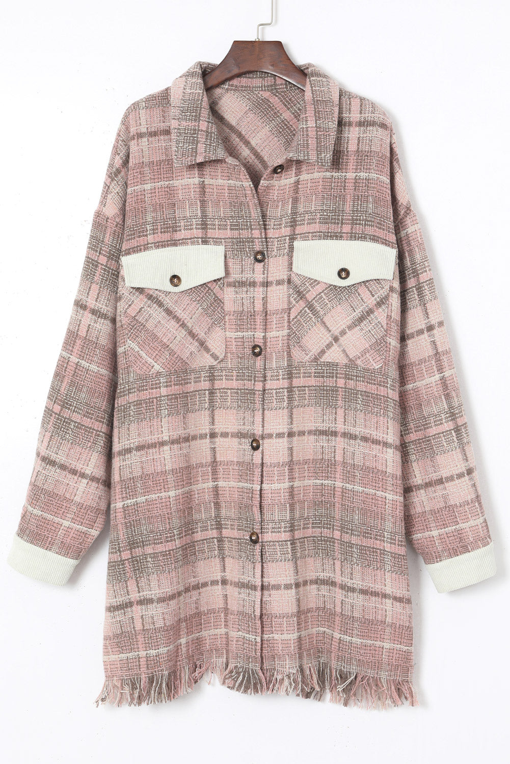 Pink Plus Size Plaid Tassel Hem Coat Plus Size JT's Designer Fashion