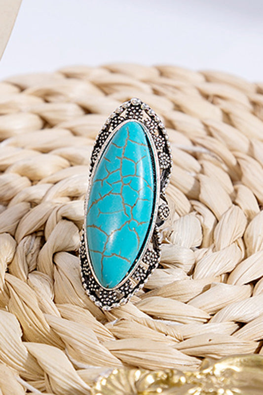 Green Oval Turquoise Studded Antique Alloy Ring Jewelry JT's Designer Fashion