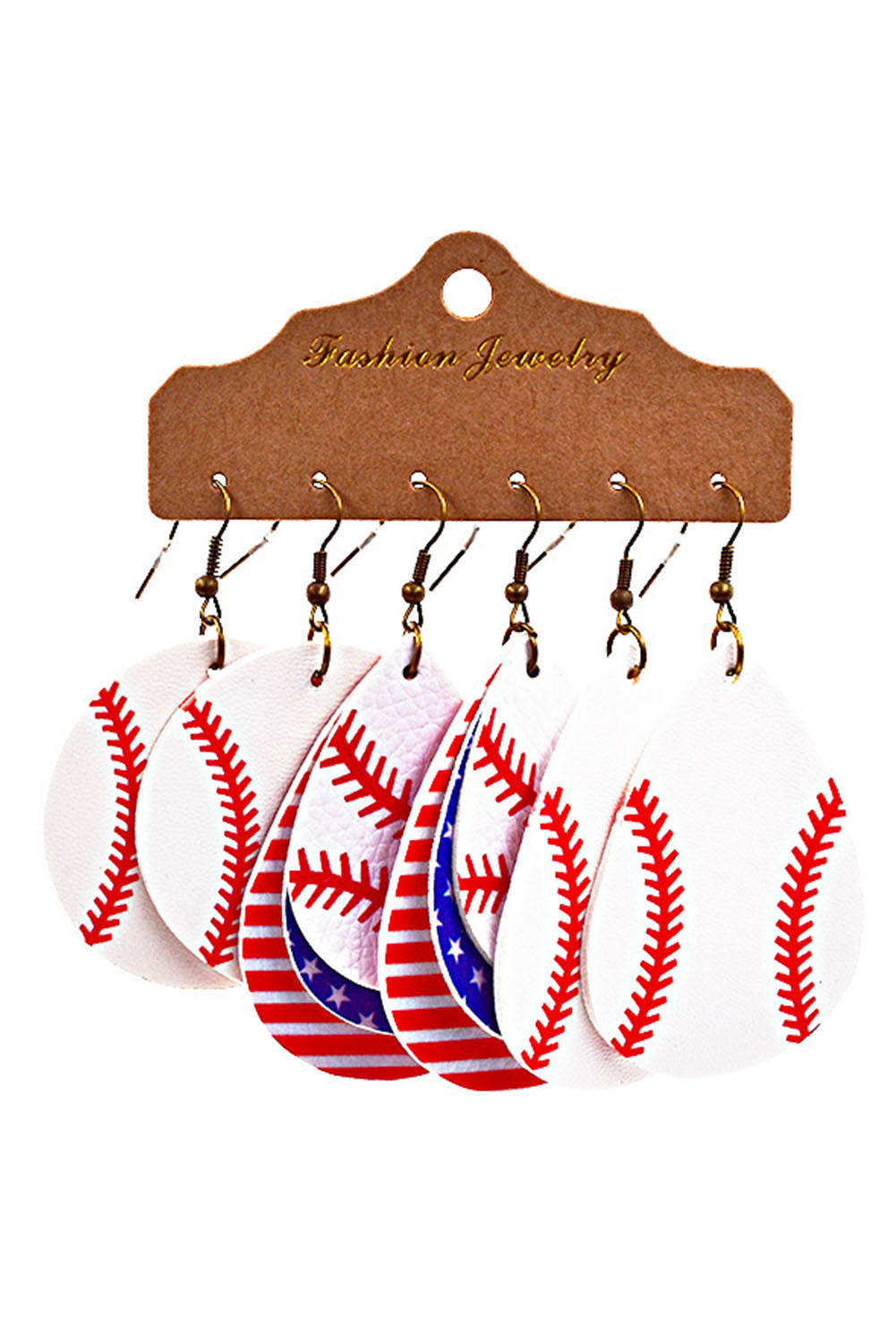 White 6Pcs Baseball PU Leather Drop Earrings Set Jewelry JT's Designer Fashion