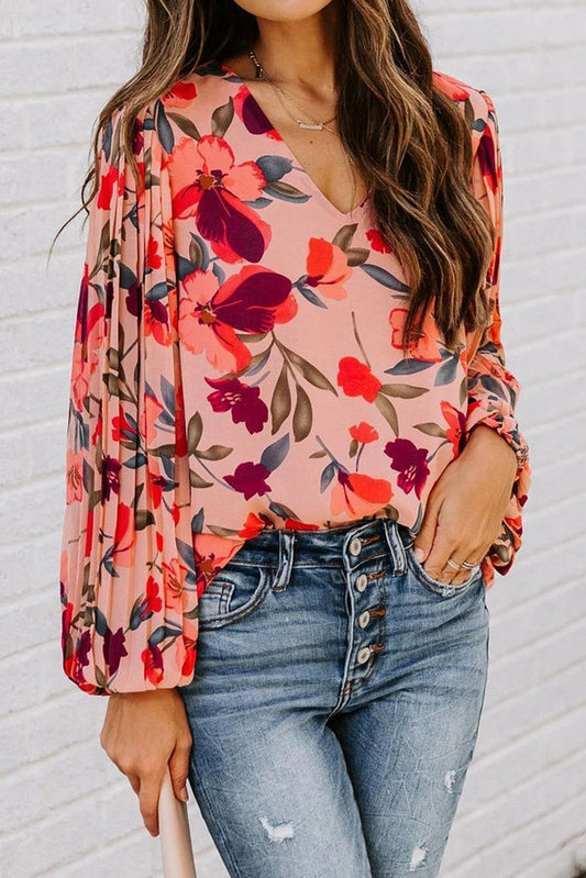 Floral Pleated Balloon Sleeve Blouse Blouses & Shirts JT's Designer Fashion