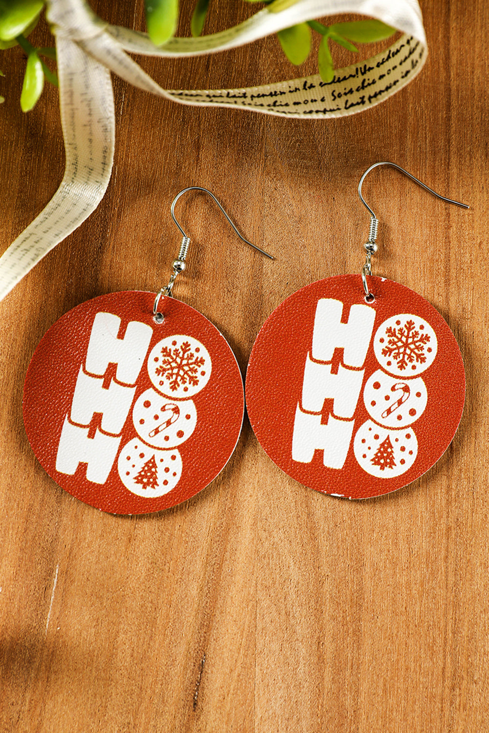 Fiery Red Christmas Pattern PU Leather Drop Earrings Jewelry JT's Designer Fashion