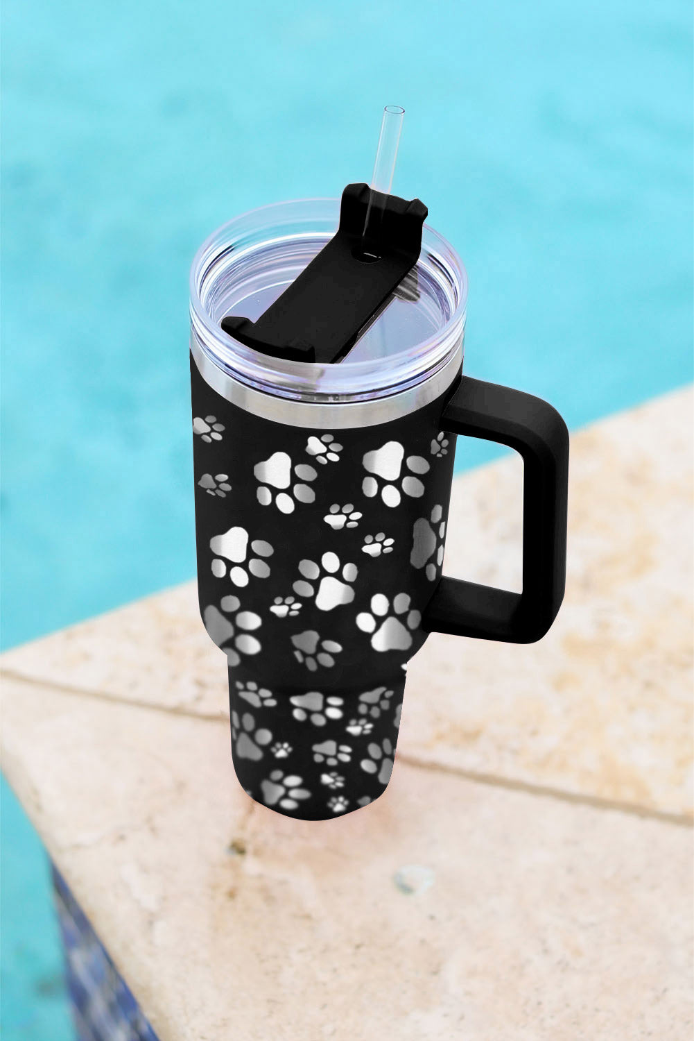 Black 40oz Cat Paw Print 304 Stainless Steel Thermos Cup Tumblers JT's Designer Fashion