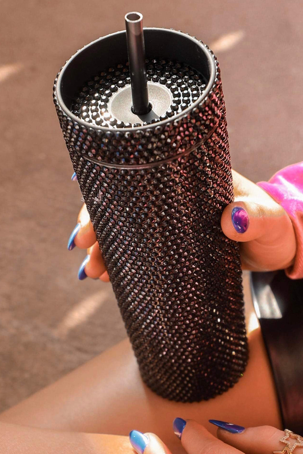 Black Full Rhinestone Straw Cup Tumblers JT's Designer Fashion