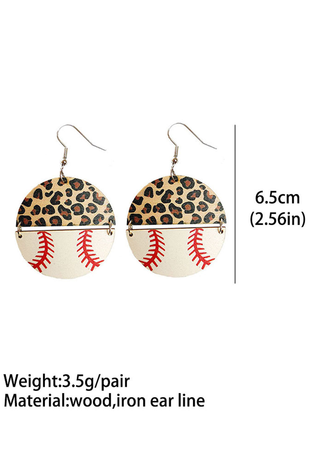 Leopard Baseball Semicircle Mosaic Wood Earrings Jewelry JT's Designer Fashion