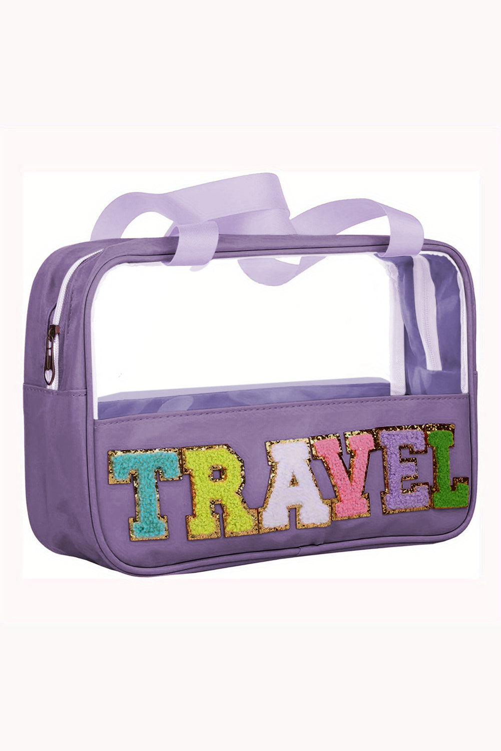 Purple TRAVEL Chenille Letter Clear PVC Makeup Bag Other Accessories JT's Designer Fashion