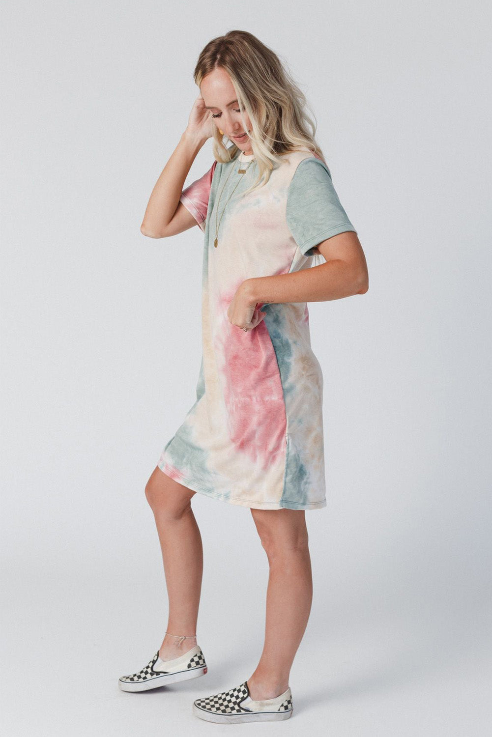 Multicolor Tie Dye Oversized Slit Tee Dress T Shirt Dresses JT's Designer Fashion