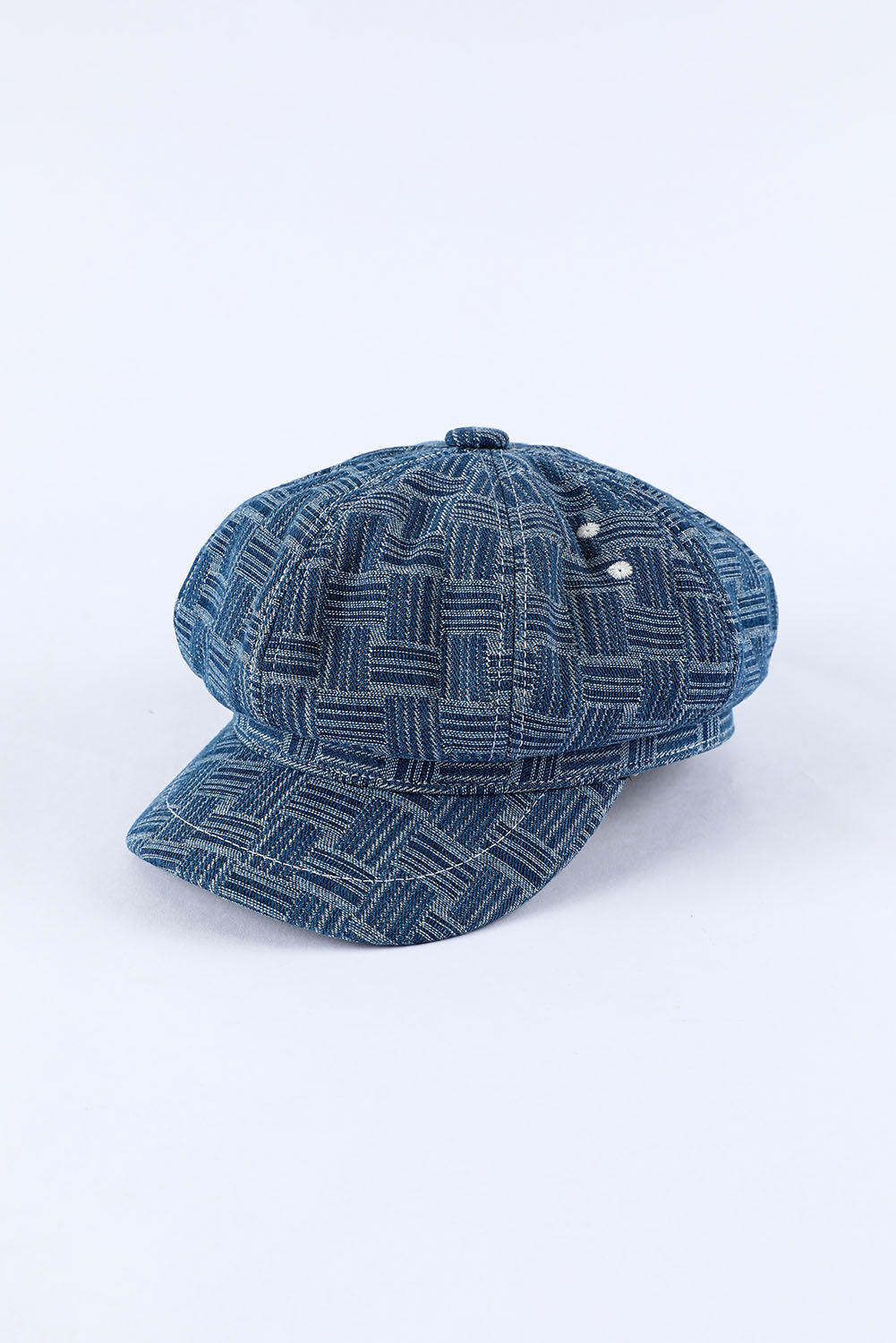 Sky Blue Vintage Checkered Denim Octagonal Hats Hats & Caps JT's Designer Fashion