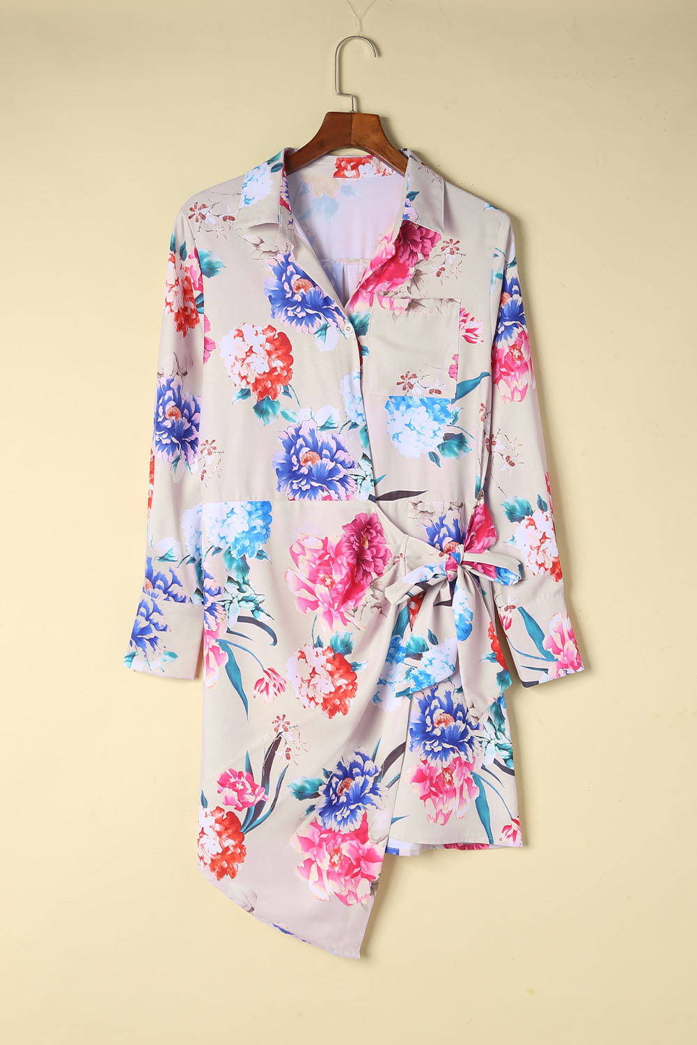 Multicolor Floral Print Wrap Tie Mini Shirt Dress Mini Dresses JT's Designer Fashion